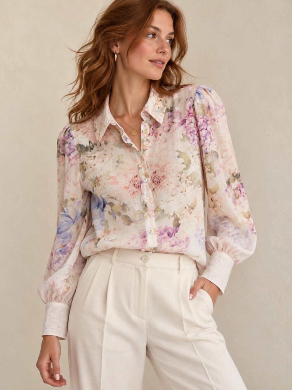 FOREVER NEW Pastel Floral Button Down Blouse Puff Sleeve Romantic Boho Size 8